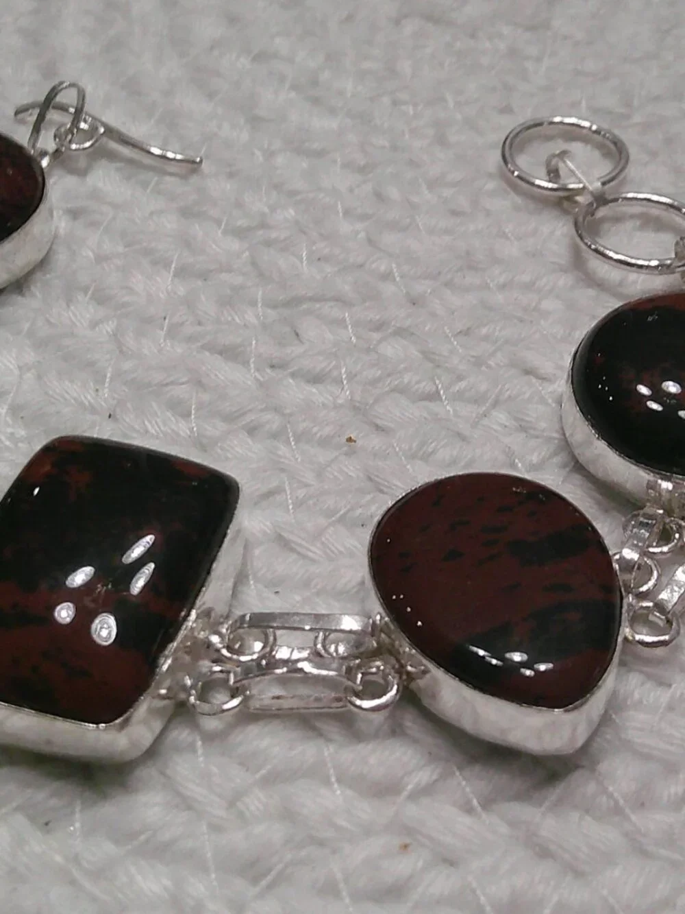 Deep MAHOGANY OBSIDIAN Handmade Sterling 925 Bracelet #988E